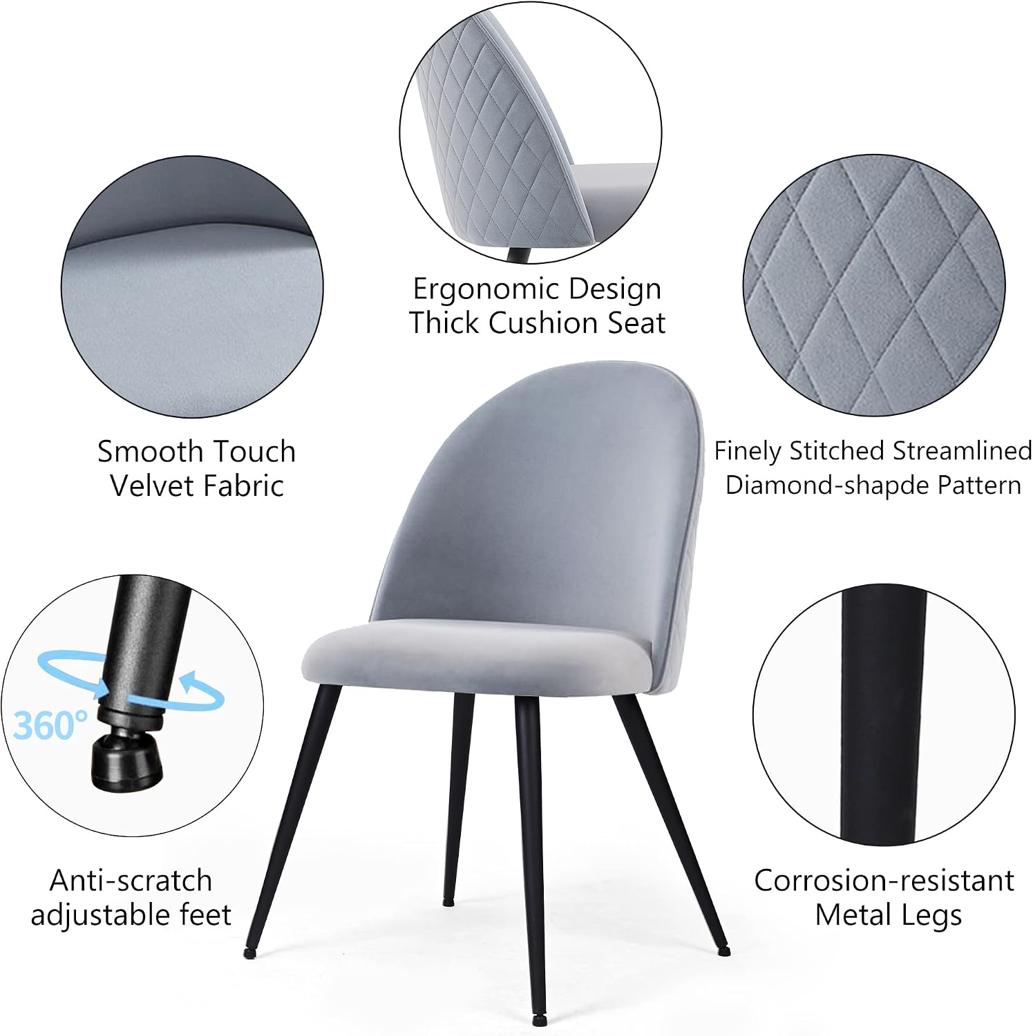 Homedot Dining Table Set for 4, Modern Mid-Century Compact Kitchen Table with Chairs Set, 37-in Round Breakfast Nook Dinner Table Set with Upholstered Dining Side Chairs for Dining Room, Grey