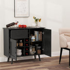 GOFLAME Wine Bar Cabinet, Buffet Sideboard with 2 Doors & 1 Drawer, 6-Bottle Wine Rack, Adjustable Shelves, Cupboard with Storage for Kitchen, Living Room, Black