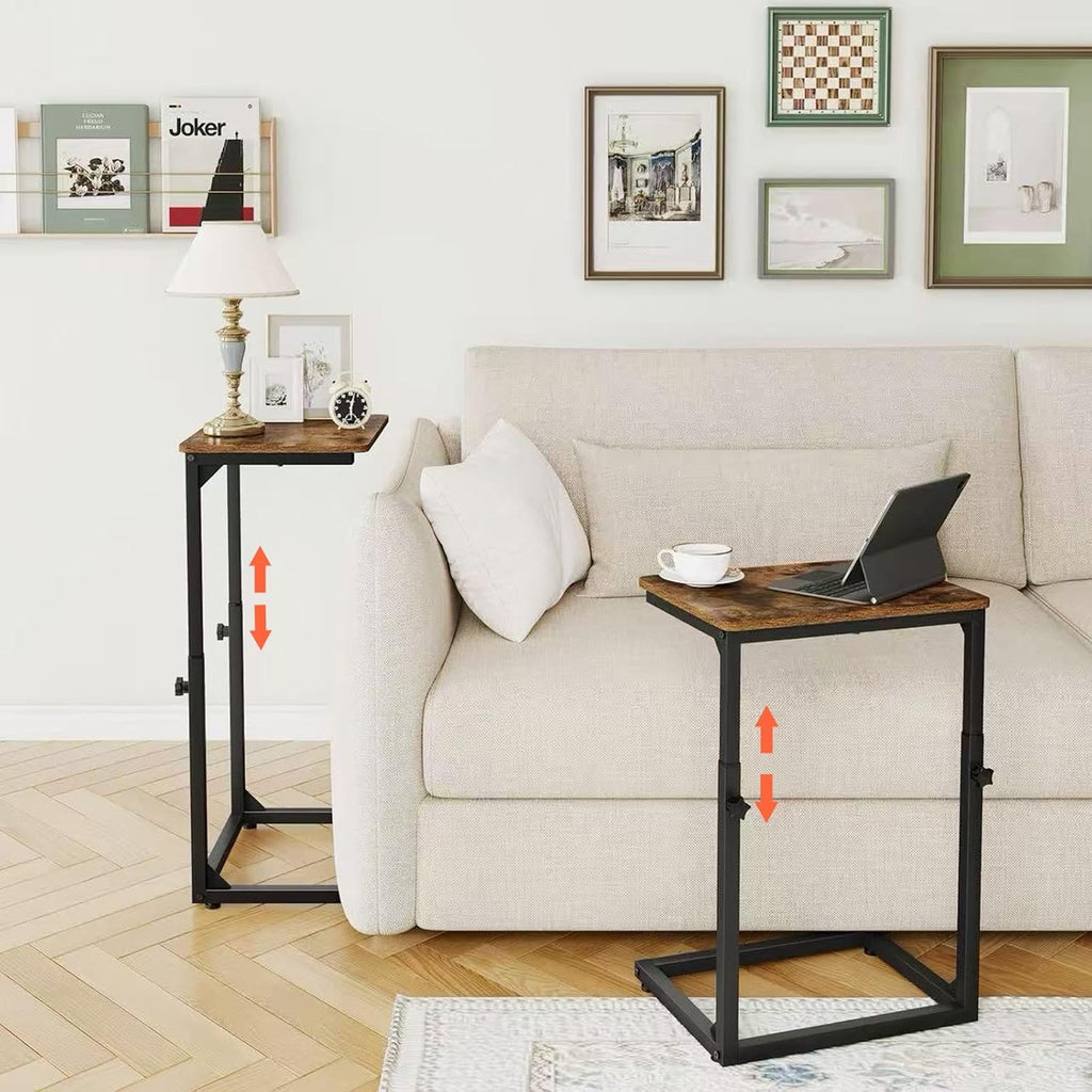 7-Level Adjustable C-Shaped End Table, Small Side Table for Couch, Sofa TV Tray Table for Living Room, Bedroom, Bedside ET-SA-BRW1
