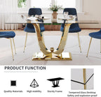 70" Modern Glass Dining Table for 6-8, Luxury Gold Glass Dining Room Table with Mirrored Floral-Shape Stainless Steel Base, Rectangle Kitchen Dinner Tables for Dining Room Kitchen