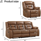 EBELLO Manual Recliner Sofa Set, Faux Leather Reclining Living Room Furniture Set, Included Recliner Chair and 3 Seat Manual Recline Sofa, Brown