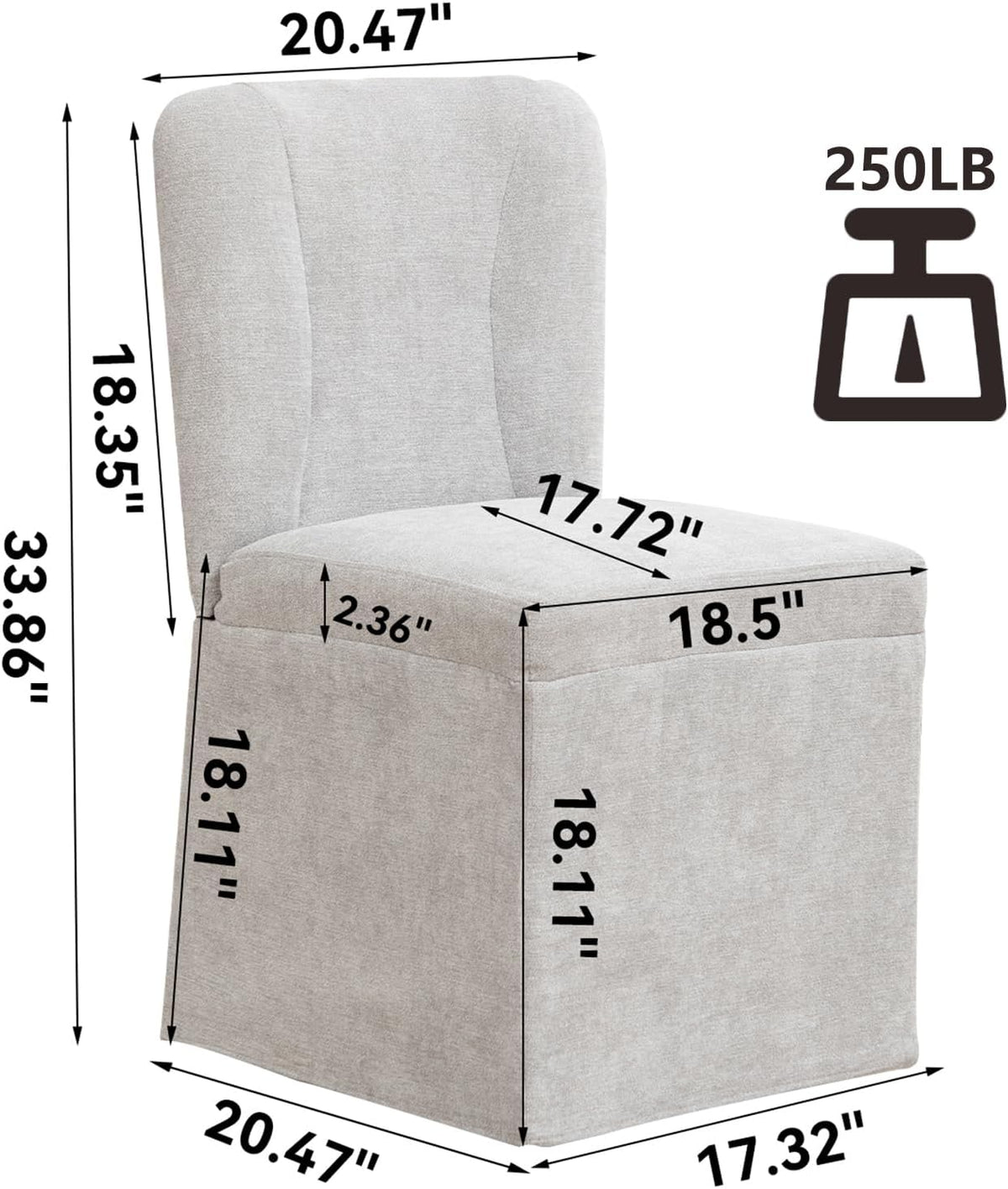 cinkehome Upholstered Dining Chairs Set of 4, Modern Kitchen Chairs with Padded Back, Armless Side Dining Room Chair with Metal Legs (Light Grey, Linen Fabric)