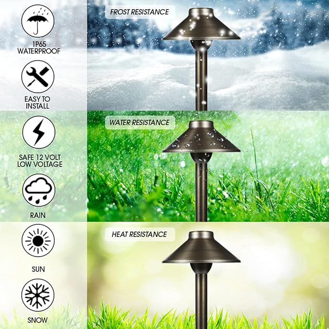 LED Pathway 124 Landscape Lights - 12V Solid Brass Low Voltage LED G4 3.5W 2700K Bulb Outdoor Mushroom Security Garden Patio Deck Pool Area Lights