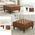Storage Ottoman Coffee Table, Large Ottoman with Storage Oversized Square Footstool with Anti-Slip Embedded Lid, Tufted Upholstered Ottomans for Living Room, Brown Faux Leather