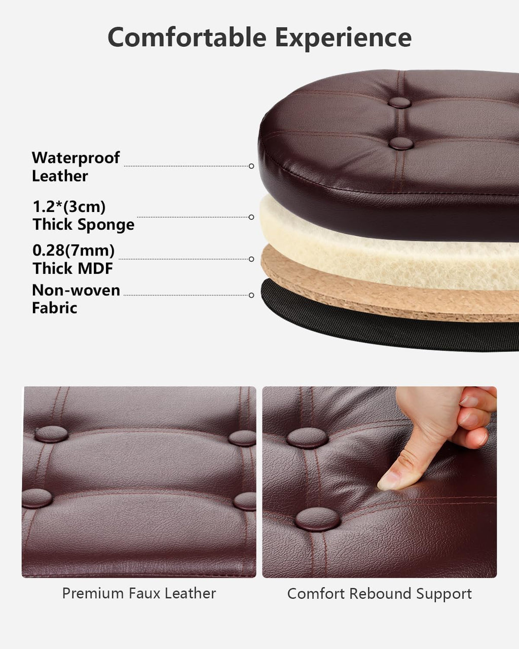 AmasSmile Storage Ottoman Bench, Foot Rest with Partitioned Storage in a Oval Design, Reinforced, End of Bed Storage Bench (Brown(Leather), 34"*13"*13"inch)