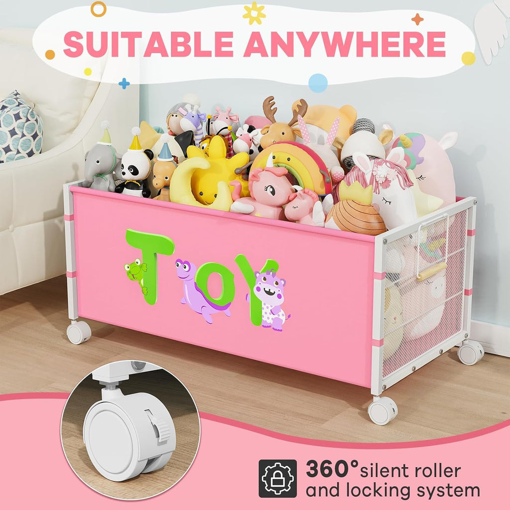 JBBTOOL Large Toy Box, Toy Storage Organizer for Kids, Toy Chest for Toddlers with 360° Wheels, Toybox for Living Room, Oxford Cloth Toy Box for Boys, Girls, Stuffed Animals, Clothes