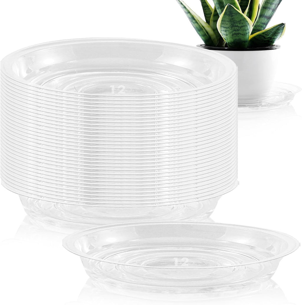 40 Pack 12 Inch Plant Saucer Clear Plant Saucers for Outdoors Plants Drip Trays Extra Large Pot Saucer No Holes Pot Saucers Planter Trays for Outdoor Plants Bulk Plastic Tray for Flower, Potted Tree