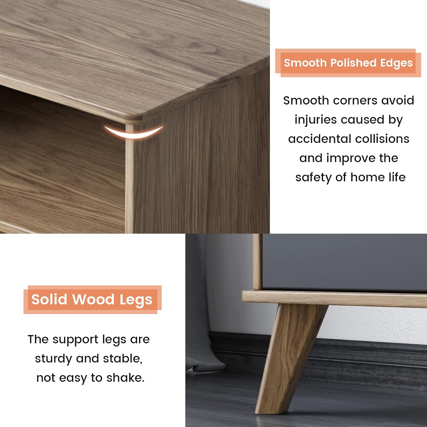 Guyii Mid Century Modern Side Cabinet, Small End Table, Bedside Table with Large Storage Space, Compact Side Table for Small Space, Living Room, Apartment, Bedroom, Entryway, Easy Assembly