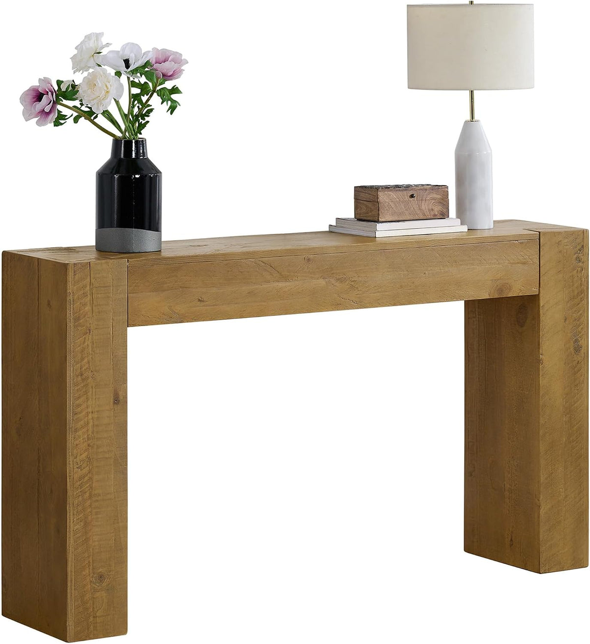 Alaterre Furniture Stockyard Solid Wood Console Table - 56 Inch Modern Farmhouse Entryway Table - Easy Assembly Living Room Furniture for Behind the Couch, Entryway, or Hallway (Oak)