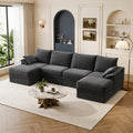 142" Modular Sectional Sofa Couch with Storage,U-Shape 4 Seat Comfy Modern Couch Sofa with Chaise, 27" Deep Seat Corduroy Sofa for Living Room, Tool-Free Assembly - Dark Grey