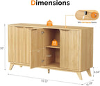 VINGLI 55" Buffet Cabinet with Storage, Fluted 4 Doors Sideboard Cabinet with Adjustable Shelves, Modern Storage Cabinet with Doors for Kitchen, Dining Room & Living Room, Natural Oak