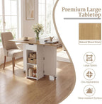 GOFLAME Drop Leaf Dining Table for 2-4, Folding Kitchen Table with Open Shelves & Drawer, Lockable Wheels, Space Saving Extendable Table for Dining Room, Living Room, Small Space, Natural & White