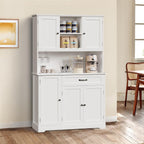 Gizoon Tall Kitchen Storage Cabinet with Door and Shelves White | Kitchen Pantry Cabinet with Storage 67" Large Coffee Bar Hutch with Storage for Dining Room Kitchen and Living Room, Painted