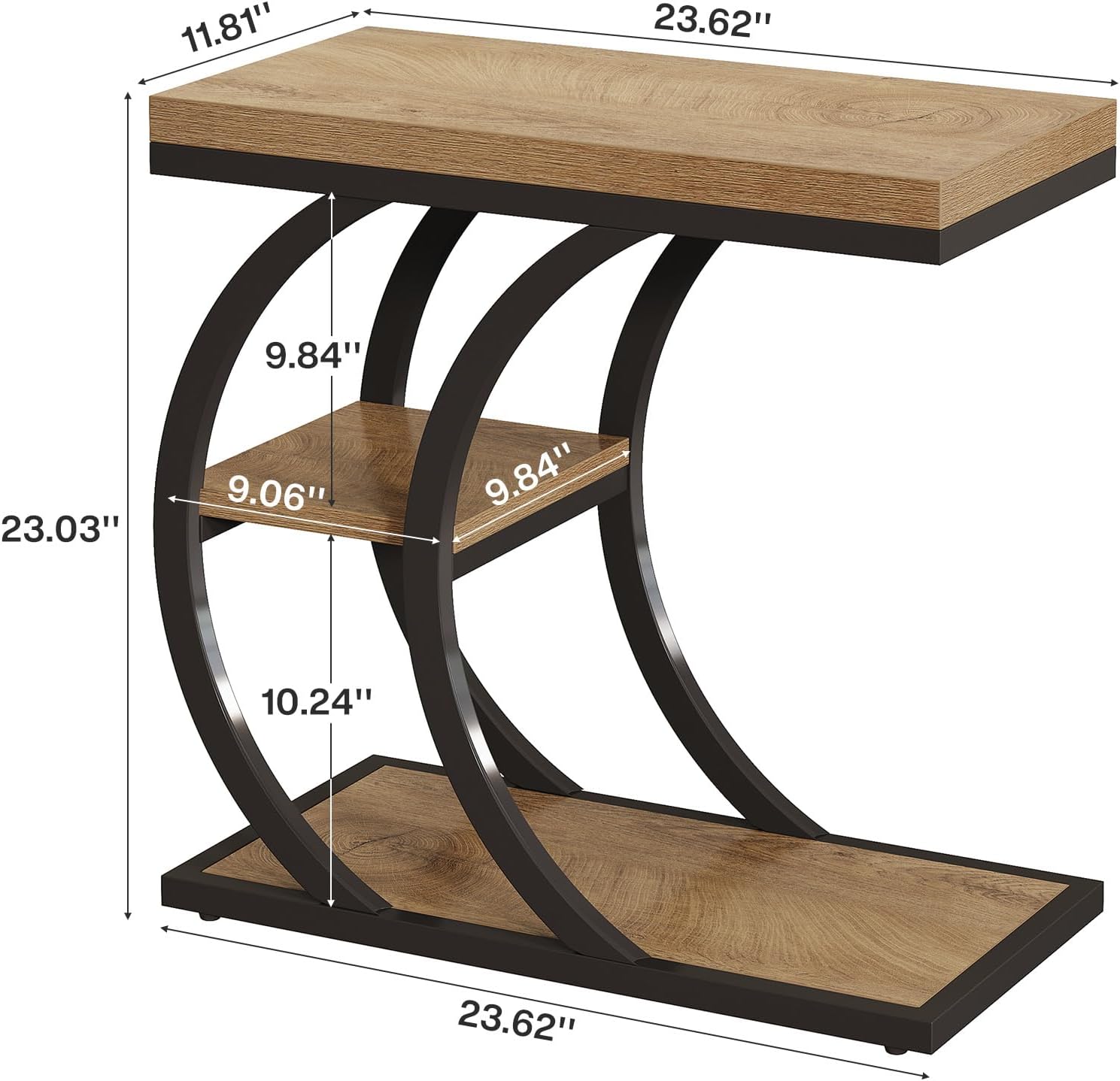 Tribesigns End Table for Living Room, 3-Tier Narrow Wood Couch C-Shaped Side Table with Storage, Industrial Nightstand for Bedroom, Small Spaces, Natural