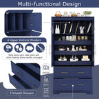 72.6" Farmhouse Kitchen Pantry Cabinet with 3 Pull-Out Trays, Freestanding Large Wooden Kitchen Organizers Storage Cabinet with 2 Drawers and Cake Pan Storage for Dinging Room, Dark Blue