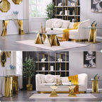 60" Gold Console Table, Entryway Table with Clear Tempered Glass | Modern Glam, Elegant Beveled Edge, Polished Stainless Steel Geometric Base, Long Sofa Table for Living Room, Hallway, Foyer