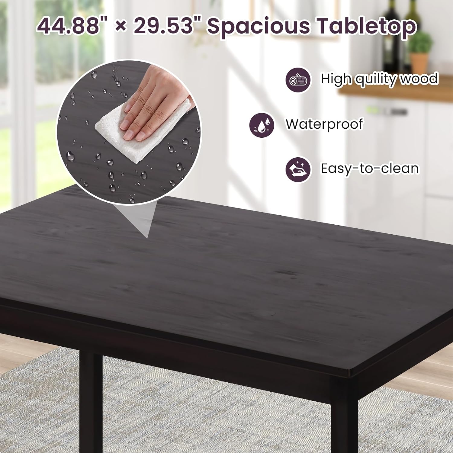 Dkelincs 5 Piece Dining Table Set Kitchen Table and Chairs for 4 Modern Wooden Rectangular Dining Room Table with 4 Chairs for Kitchen, Restaurant, Small Space, Dark Brown