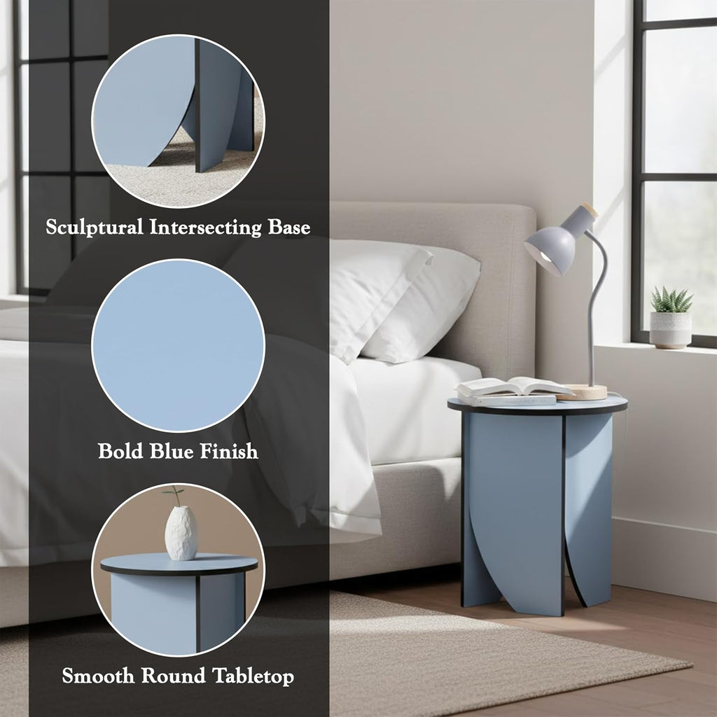 Kings Brand Furniture Zoe Modern Round End Table – Wooden Accent Side Table for Living Room, Bedroom, or Office, Compact Nightstand for Small Spaces (Blue)