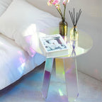 Round Acrylic Side Table Modern Rainbow Iridescent Accent Table Night Stand Versatile Coffee Table for Living Room Balcony Office (45 cm)
