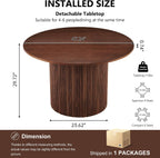 Homedot 47" Round Kitchen Dining Table Walnut for 4 with Veneer Tabletop | Farmhouse Dinner Table Fluted| Two-Part Tabletop| Rustic Circle Dining Table with Wooden Strip Base for Dining Living Room