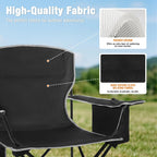 Romswi Lightweight 2Pcs Camping Chairs for Adults, Folding Lawn Chair with 4-Can Cooler Bag, Cup Holder,Collapsible Portable Outdoor Chair for Tailgating, Beach, Fishing,Black