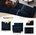 84" Corduroy Pull Out Sofa Bed w/Adjustable Backrests, Blue