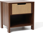 LuxenHome Nightstand with Drawer Storage, 19" Wood End Tables with Rope Front, Boho Bedside Table for Bedroom Living Room Small Sofa Couch Table for Small Space Home Office