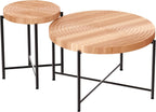 Coffee Table Set, End Table, MDF Living Room Tables with PVC Cover, Cylindrical Design, Black Metal Legs, Red Cedar-Brown, 2-Piece