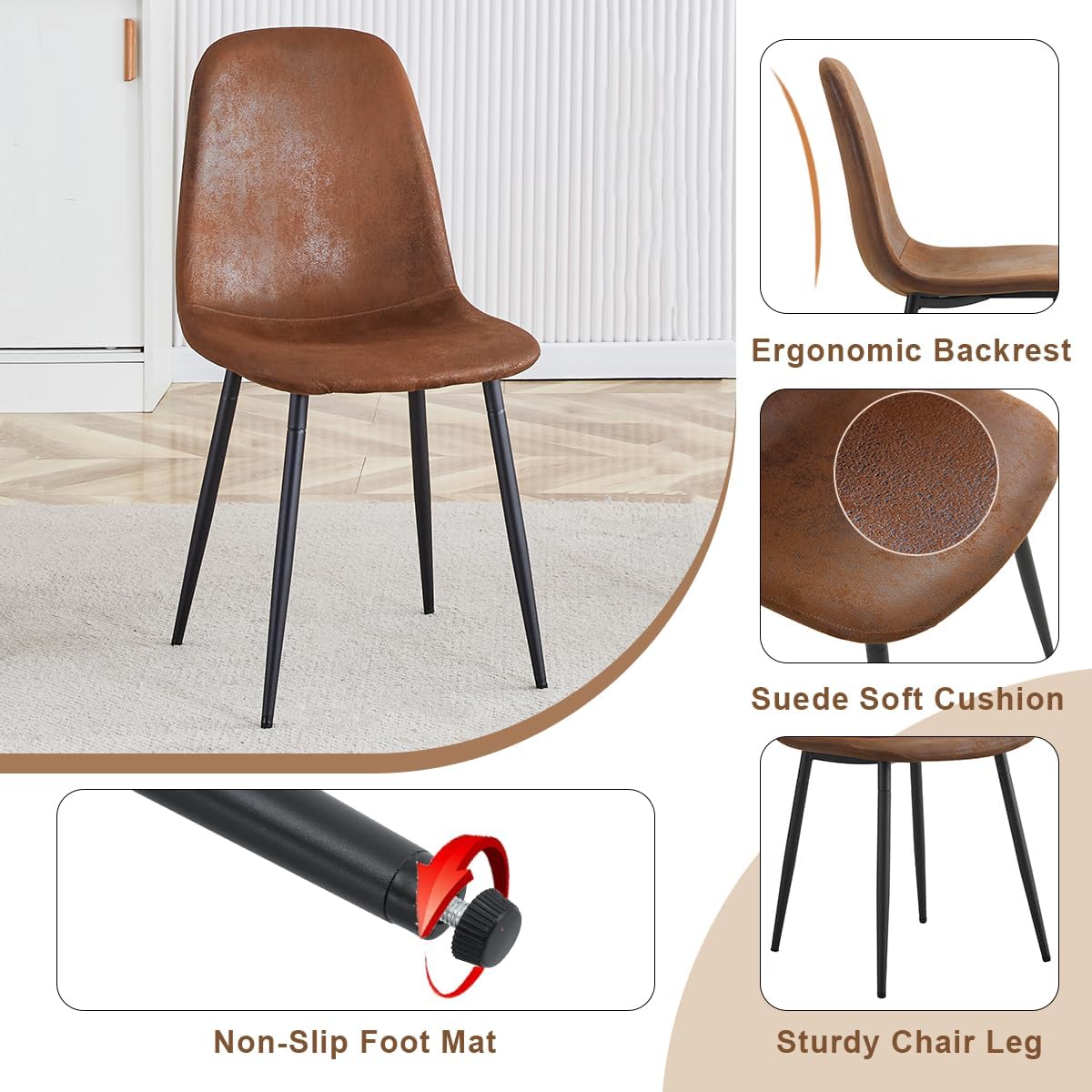 71" Glass Dining Table Set for 6, 7 Piece Dining Table Set,Tempered Glass Table Top with U-Shaped Legs and Fabric Dining Chairs,Ideal for Kitchens, Living Rooms (Brown Chair, 1 Table+6 Chairs)