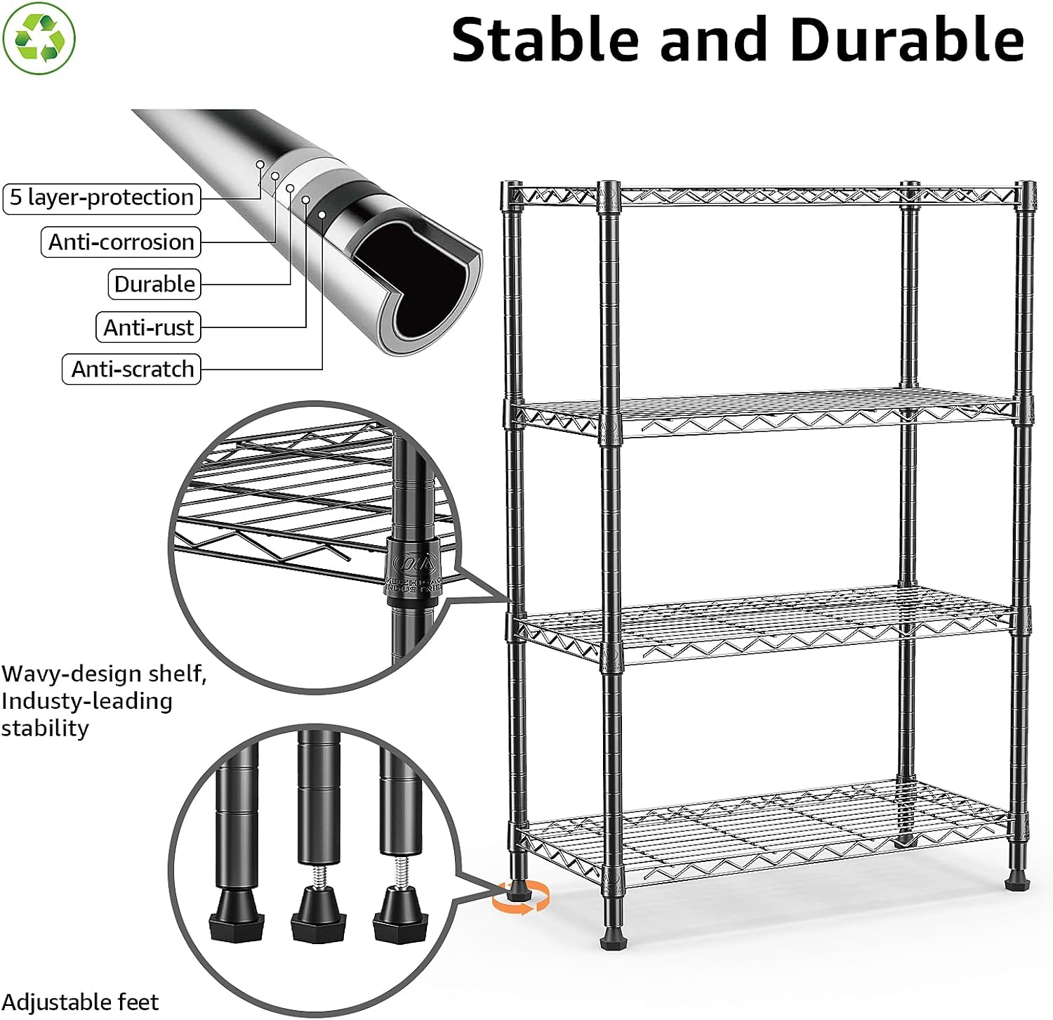 M MZG 1000 lbs Storage Shelving Steel Heavy Duty 4-Tier Utility Shelving Unit Steel Organizer Wire Rack for Home,Kitchen,Office (13.7" D x 29.5" W x 47.2" H)