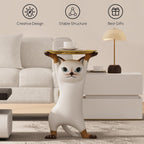 homary Cat Side Table with Gold Tray – Resin Animal Figurine End Table, Small Coffee Table for Sofa Side, Living Room, Bedroom, or Entryway Decor (Cat-A)