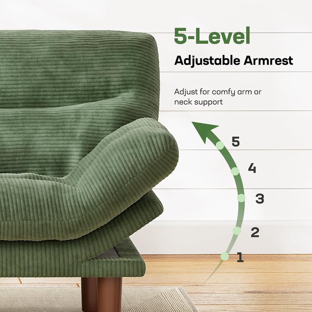 Marsail 75" Futon Sofa Bed, Futon Couch with Adjustable Backrest & Armrests, Convertible Sleeper Sofa Bed for Apartment, Living Room, Office, Corduroy Loveseat, Sage Green
