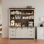 Bobve 78 * 67" Large Farmhouse Pantry Cabinet with Countertop, Buffet Cabinet,Tall Kitchen Hutch with Partitions and 6 Drawers,Suitable for Kitchen,Dining Rooms,Easy to Assemble
