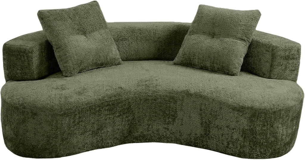 KEIKI 80" Boucle Curved Modular Sofa with 2 Pillows, Upholstered Modern Style 3-Seater Couch with High Resilience Cushion, No Assembly Required, for Apartment, Living Room, Office, Green