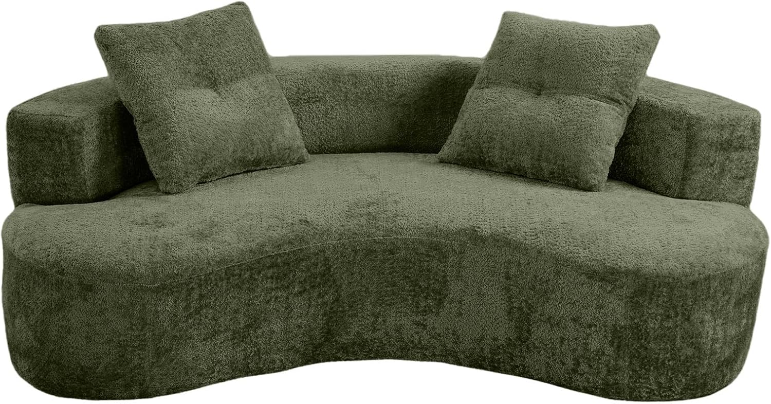 KEIKI 80" Boucle Curved Modular Sofa with 2 Pillows, Upholstered Modern Style 3-Seater Couch with High Resilience Cushion, No Assembly Required, for Apartment, Living Room, Office, Green