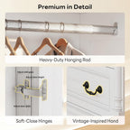 LIKIMIO Armoire Wardrobe Closet 70" with 2 Drawers for Bedroom, White | Farmhouse Wardrobe with Roman Column Doors, Hanging Rod and Side Hooks for Clothing Storage and Organization in Bedrooms