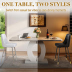 63'' Marble Dining Table Set for 6,Modern Counter Height Dining Table Set,Grey High Top Table with Leather Bar Stools,Bar Height Table Set Ideal for Dining,Pub,Kitchen