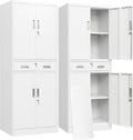 BESFUR Metal Storage Cabinet with a Drawer 4 Doors and 2 Adjustable Shelves Garage Storage Cabinet with Lock 71" Office Storage Cabinets Locking Cabinets for Garage Office Shop Home (White)