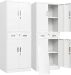BESFUR Metal Storage Cabinet with a Drawer 4 Doors and 2 Adjustable Shelves Garage Storage Cabinet with Lock 71" Office Storage Cabinets Locking Cabinets for Garage Office Shop Home (White)