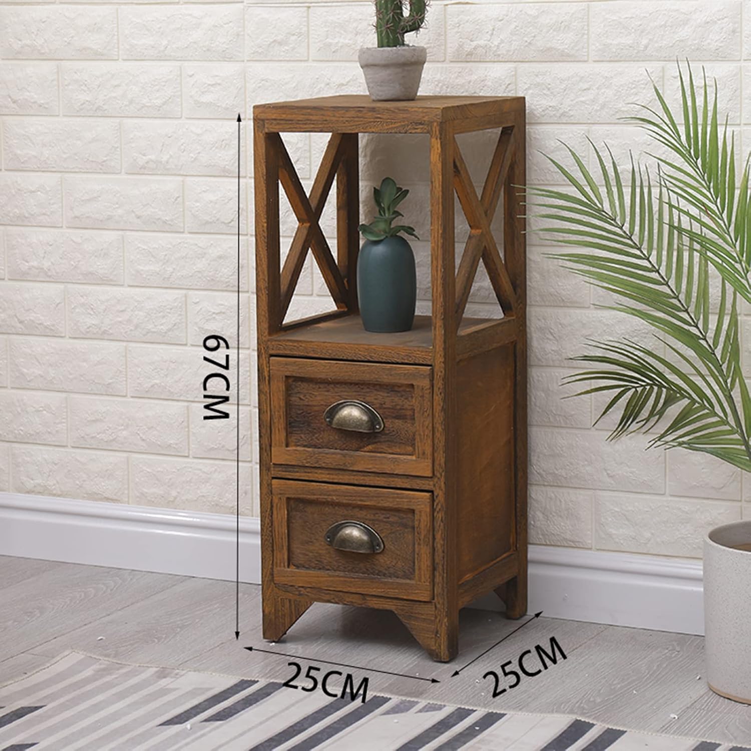 Vintage Bedside Table with Open Shelf and 2/3 Drawer Bedroom Nightstand Table Storage Cabinet Tall Hall Console Table Telephone End Table for Hallway Living Room