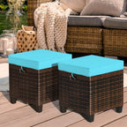 HAPPYGRILL 2pcs Patio Ottoman Set Outdoor Rattan Wicker Ottoman Seat with Removable Cushions Patio Furniture Footstool Footrest Seat