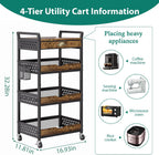 XYZLVSI Rolling Utility Cart, 4 Tier Coffee Cart Station with Drawer | Metal craft storage cart, nail cart with wheels, ideal for living room/entryway/bathroom/office/makeup, wire basket, hooks