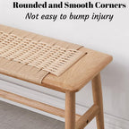 Rattan Wood Bench,100% Solid Oak Dining Bench with Woven Design, Sturdy Mortise Bench for Bench,Entryway,Dining,White/Beige Color (47.24inch Beige Color)