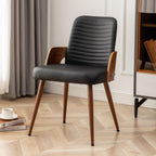 Dining Room Chairs,Mid Century Modern Kitchen Chairs,Upholstered Faux Leather Accent Chairs,Metal Legs Wooden Desk Chairs,Armless and No Wheels for Kitchen Dining Living Room,Black,1PCS