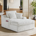Oversized Chaise Lounge Chair Indoor, Upholstered Sleeper Sofa Bed | Couch with Cup Holders & 2 Pillows, Deep Seat Corduroy Cloud Sofa for Living Room, No Assembly Reading Chair, White