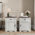 Halitaa Nightstands Set of 2 with Charging Station, White Oak | Bedside Table with Large Drawer, Side Table with Storage Cabinet and Adjustable Shelf, Farmhouse End Table for Bedroom