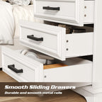 knoworld 24 Inch Wide Farmhouse Nightstands Set of 2 with Charging Station, White Nightstand with 3 Large Drawers, Rustic Wood End Table for Bedroom