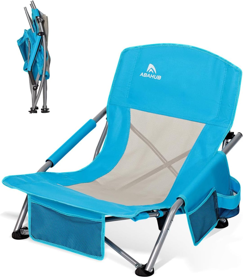 Abahub Beach Chair Low/High Back with Carry Bag Lightweight Comfortable Portable Outdoor Camping Chair Blue Low 1 Pack