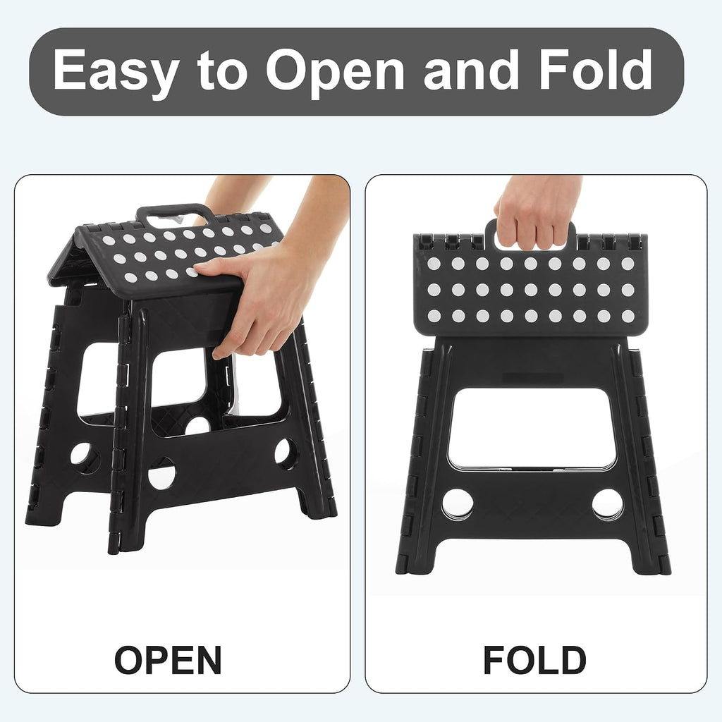 VECELO Folding Step Stool 13 Inch, Non-Slip Surface Portabl Foldable 1 Step Stool with Carry Handle, Heavy Duty to Support Kids/Toddler/Adults for Living Room Kitchen, Bathroom, Set of 2, Black