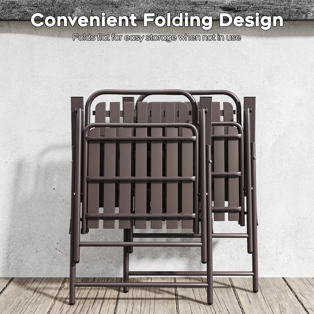 Patio Folding Chairs, Set of 2 Brown Outdoor Portable Chairs with 350 lb Capacity, Rust-Resistant Stain-Proof No Assembly Seating for Garden Balcony